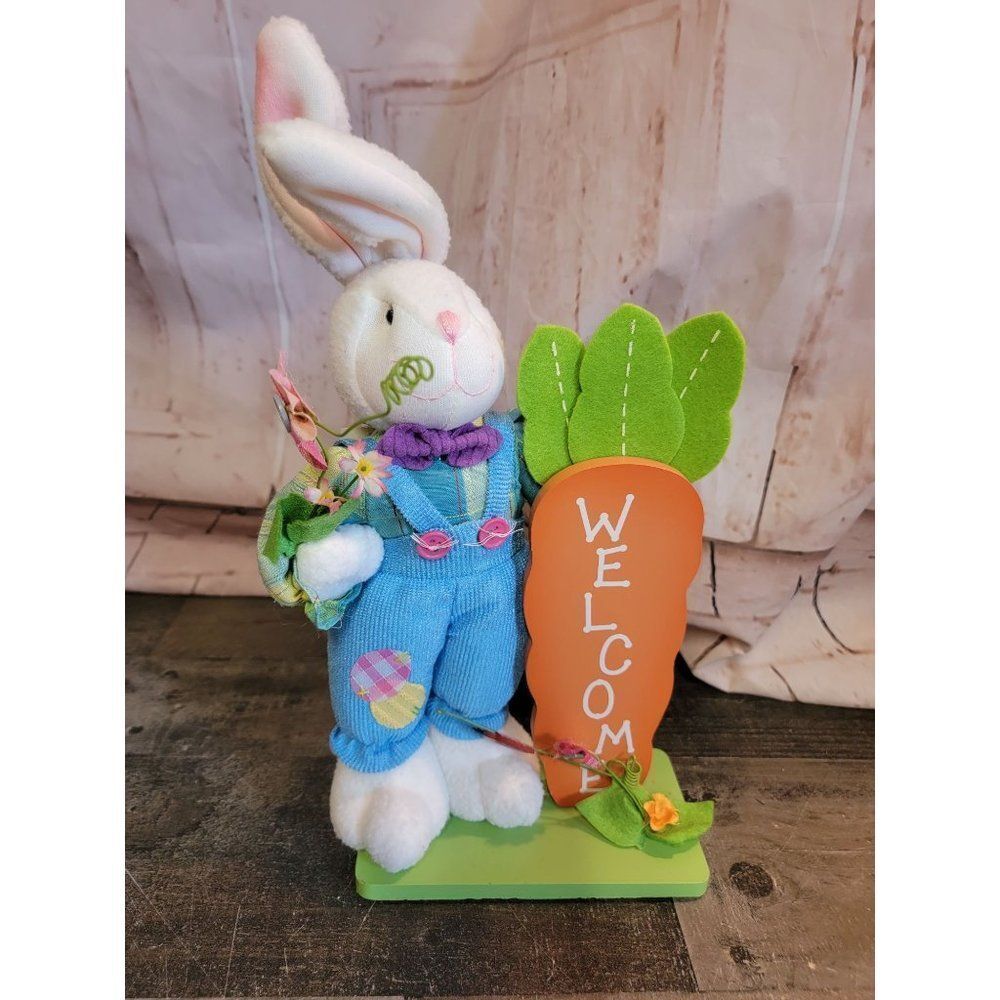 Overall Easter Bunny boy welcome sign figure‎ Decor spring Floral